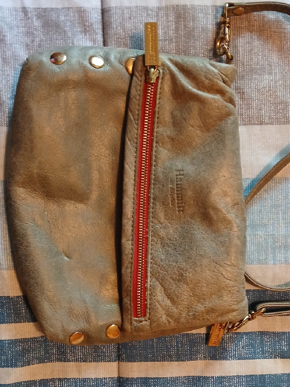 Hammitt Olive Leather Crossbody with Red Zip
